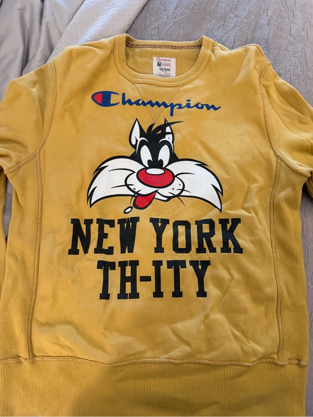 Todd Snyder/Champion men’s Yellow Graphic Sweatshirt - New York Sylvester